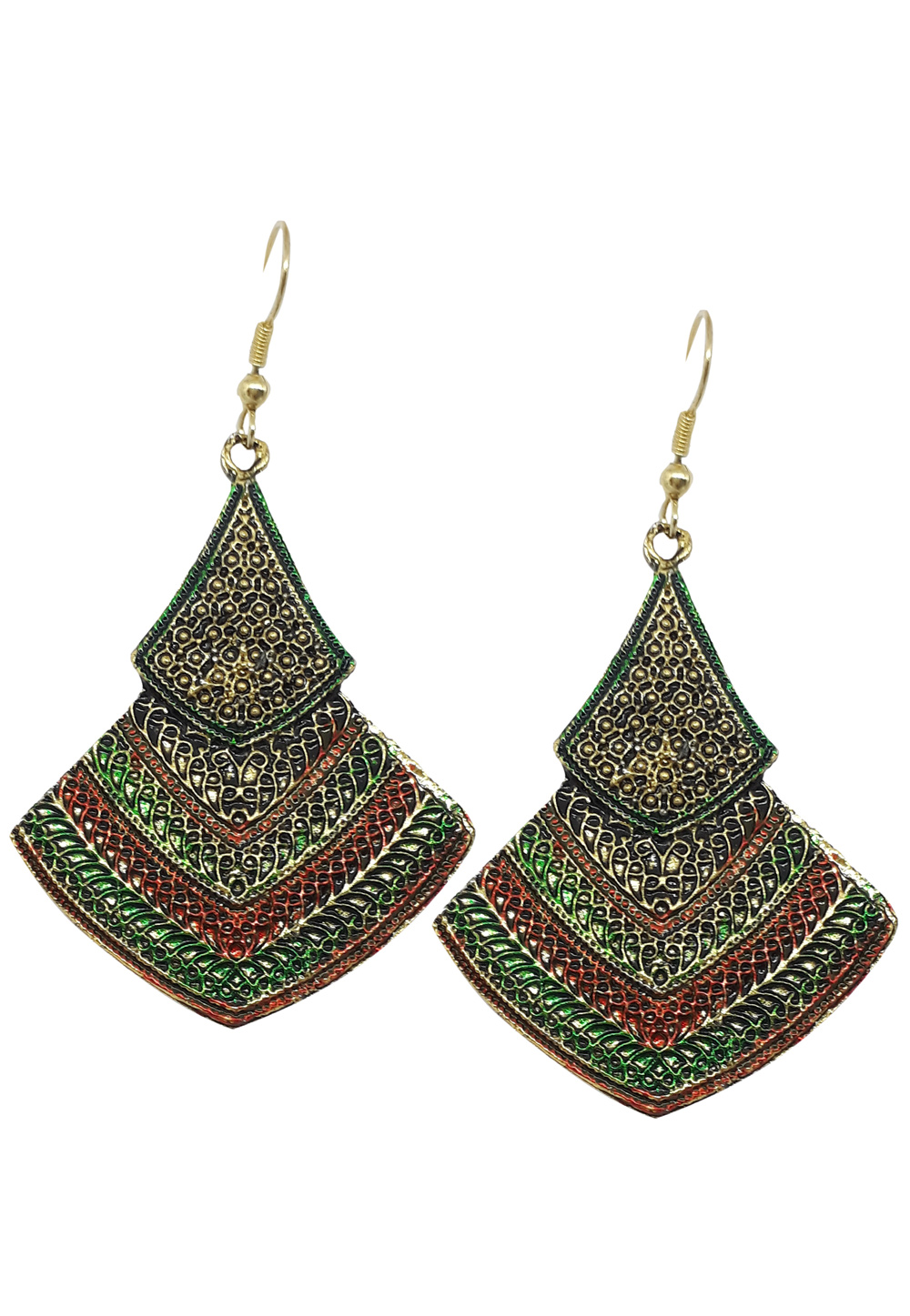 Green Brass Pearl Earrings 172026