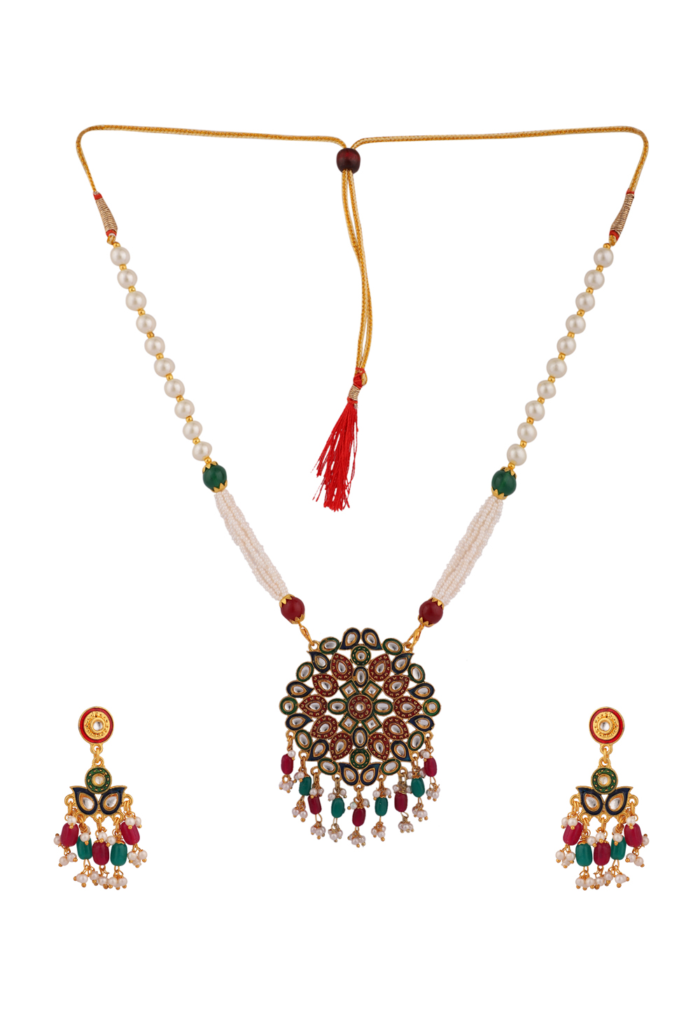 Maroon Alloy Necklace Set With Earrings 224665