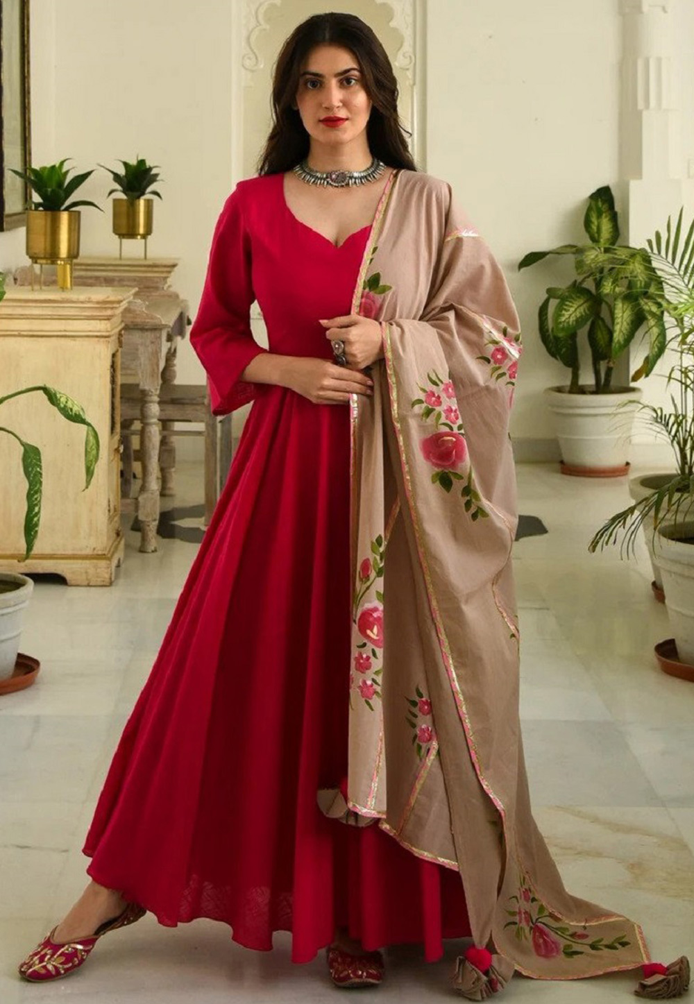 Magenta Cotton Silk Abaya Style Anarkali Suit 201269