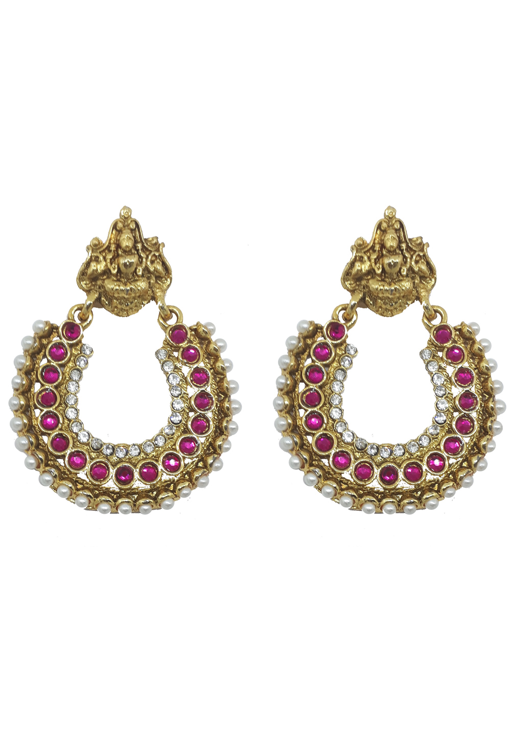 Pink Brass Pearls Earrings 179589