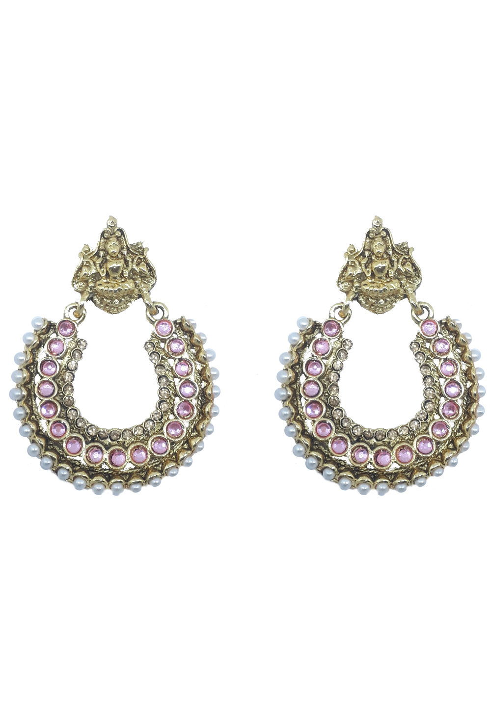 Pink Brass Pearls Earrings 179590