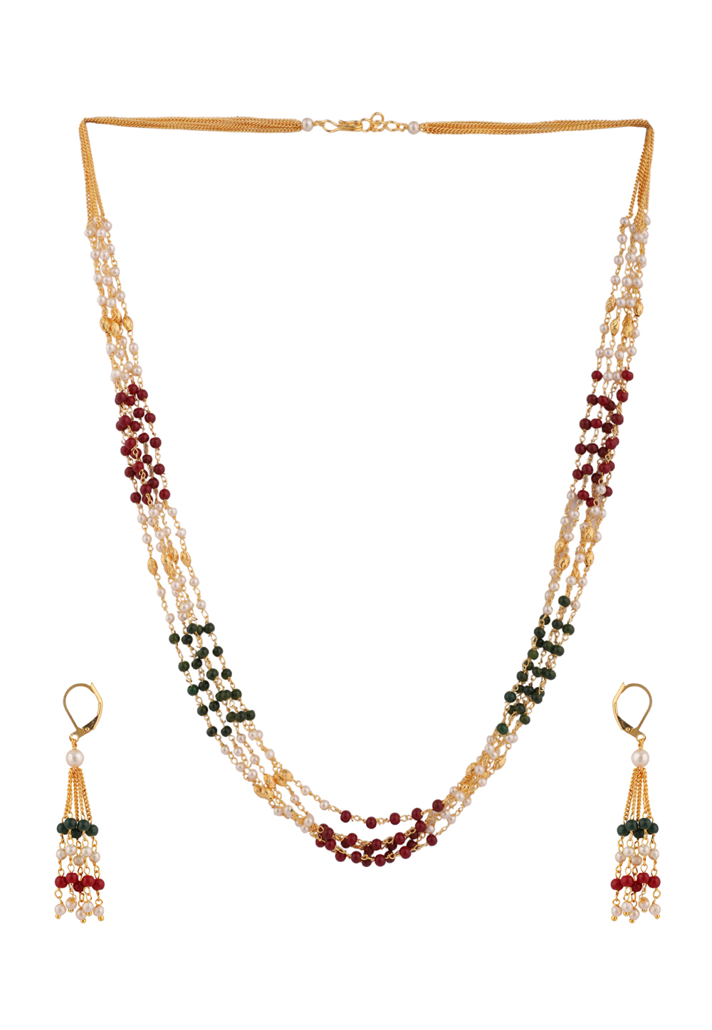Maroon Alloy Necklace Set With Earrings 224666