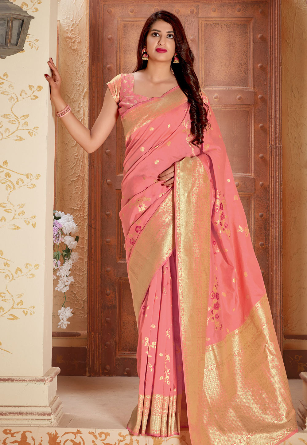 Pink Banarasi Silk Festival Wear Saree 205044