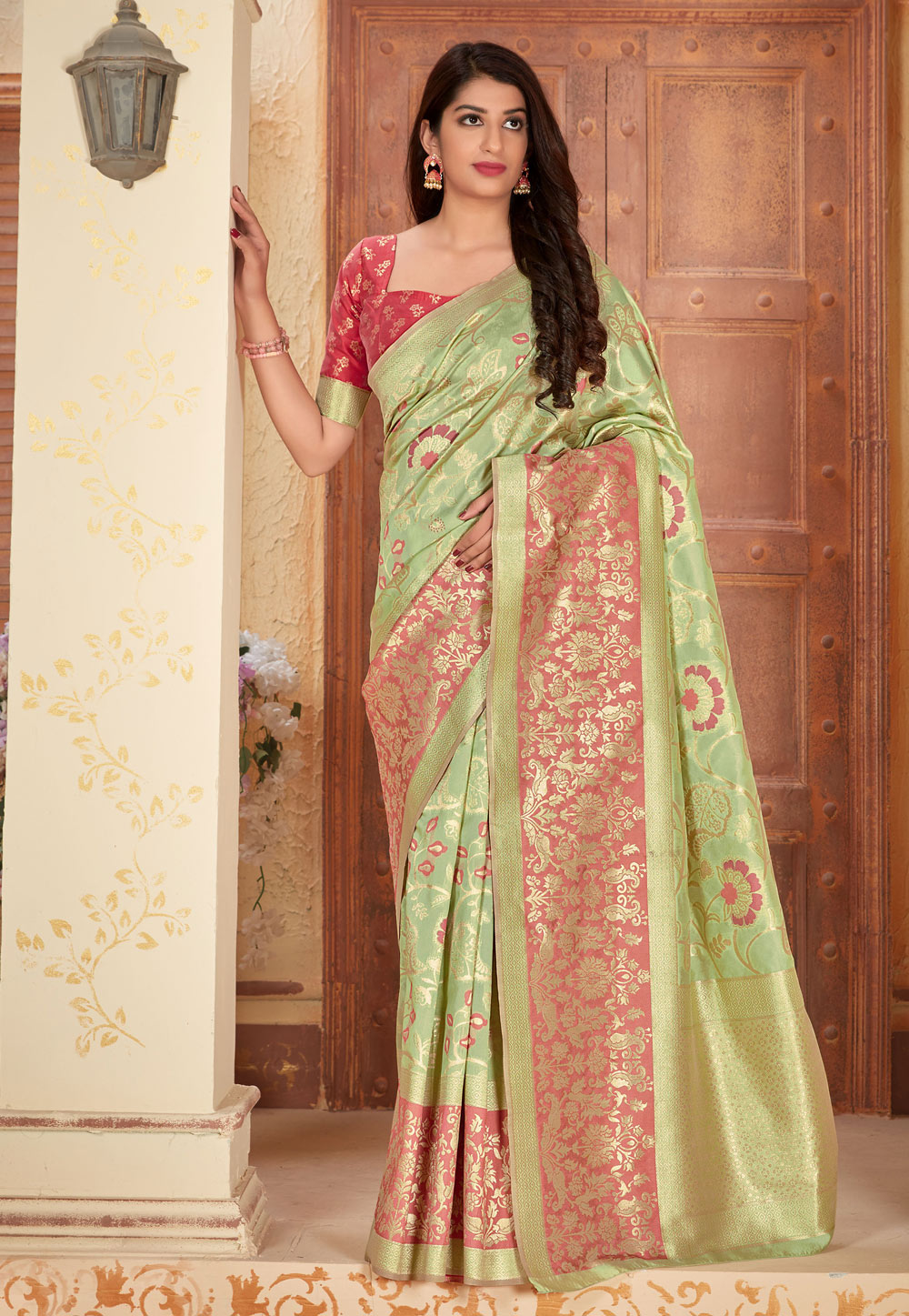 Light Green Banarasi Silk Saree With Blouse 205045
