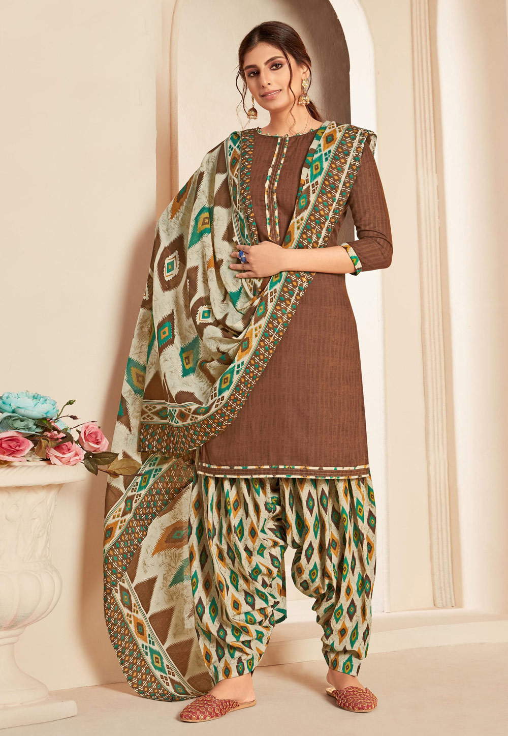 Brown Cotton Punjabi Suit 205007