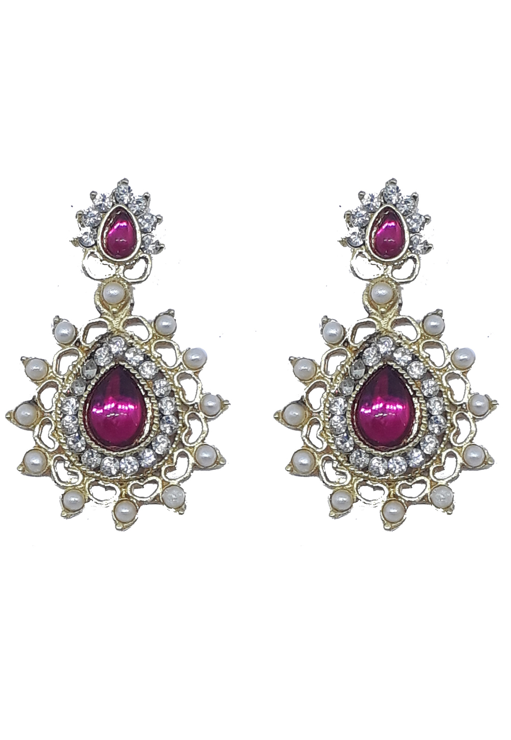 Pink Brass Pearls Earrings 179601