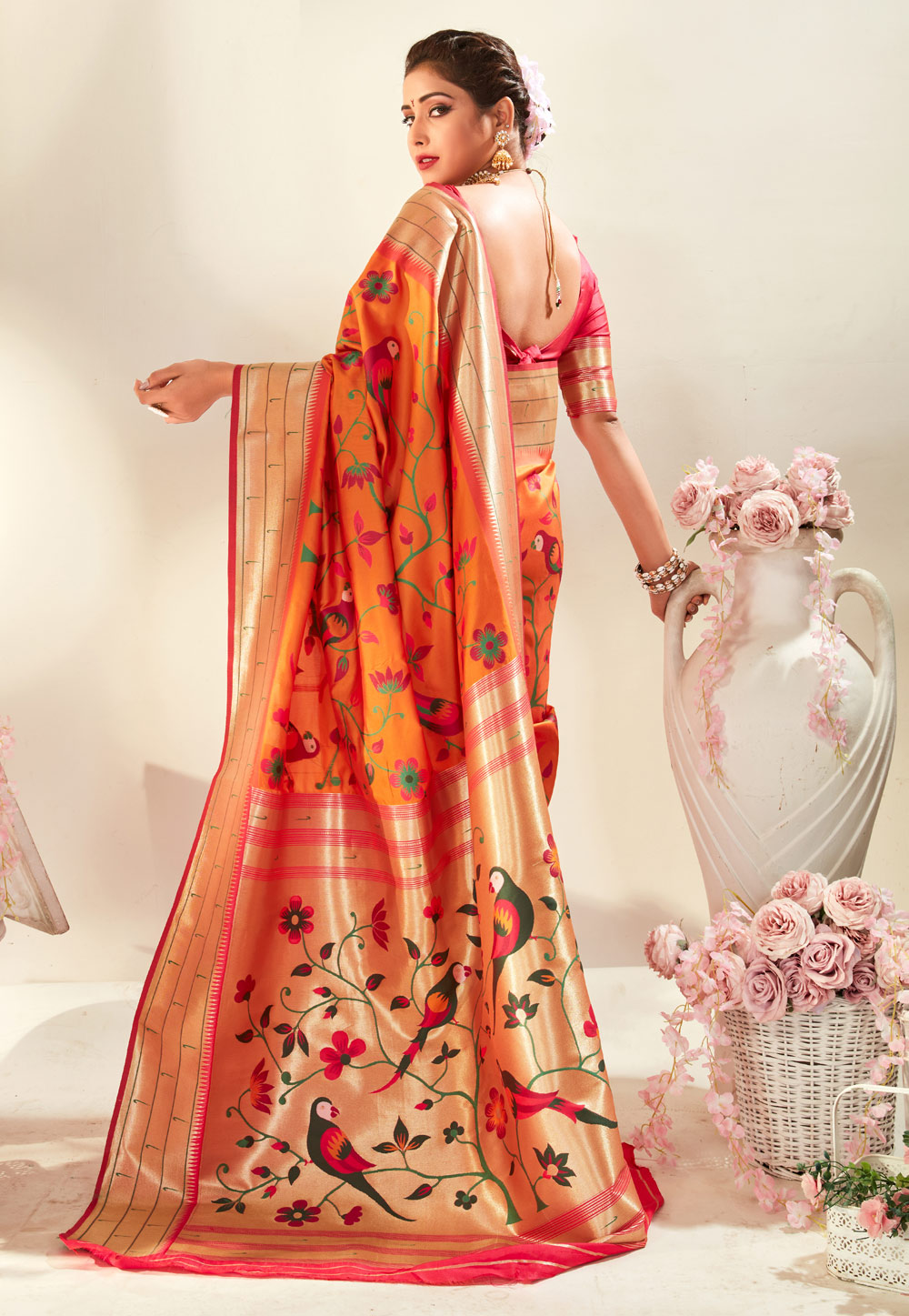Orange Silk Paithani Saree 258197