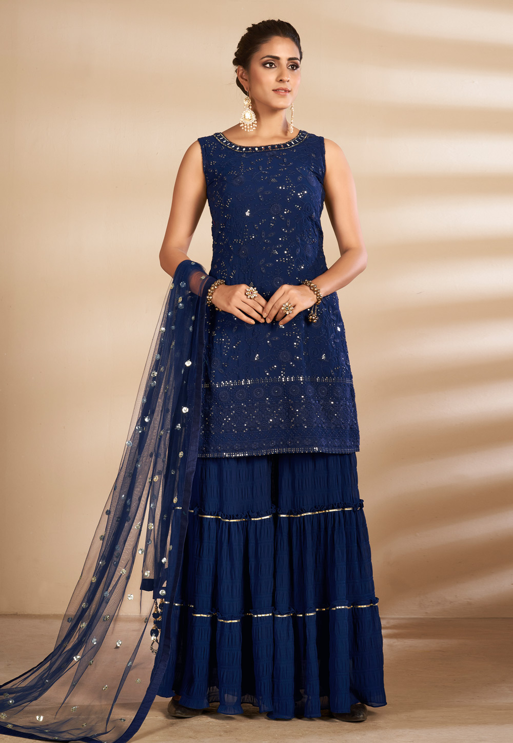 Navy Blue Georgette Readymade Sharara Suit 242984