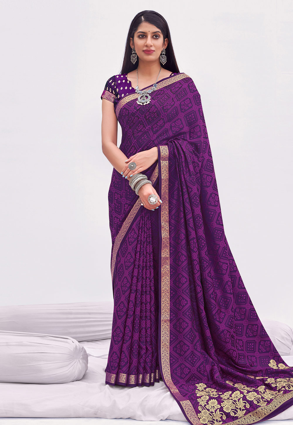 Violet Banarasi Saree With Blouse 242675