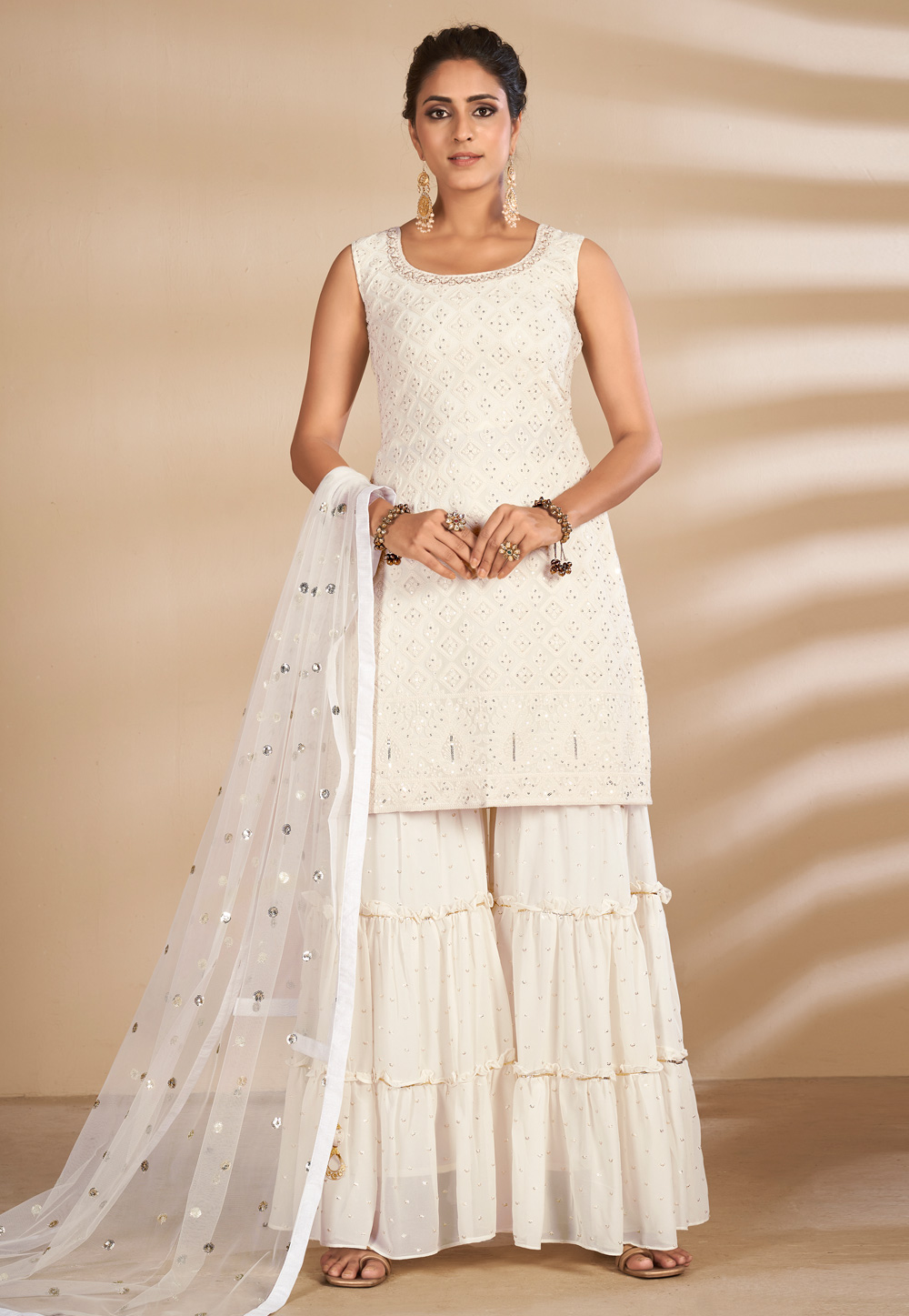Off White Georgette Readymade Sharara Suit 242986