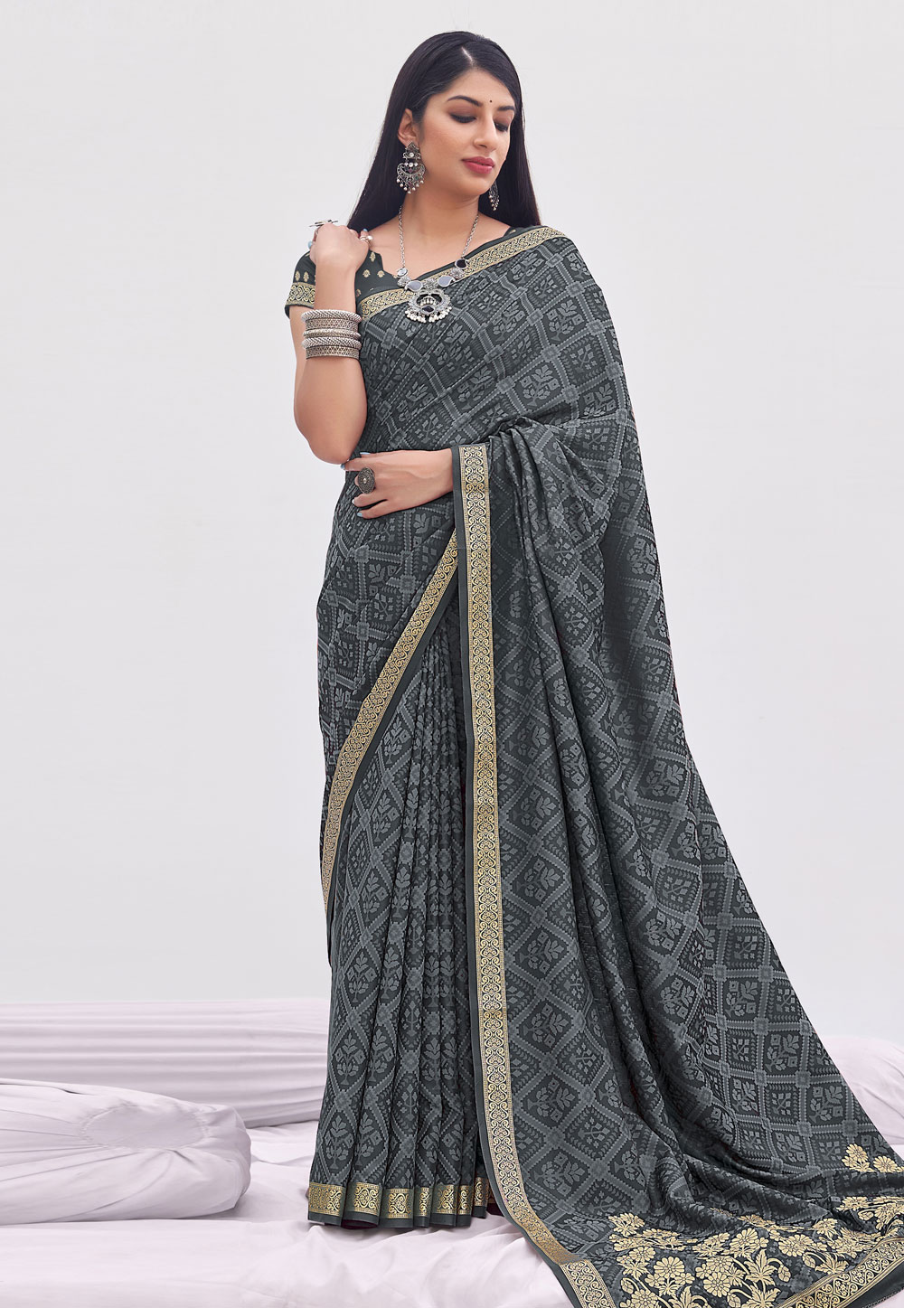 Grey Banarasi Festival Wear Saree 242676