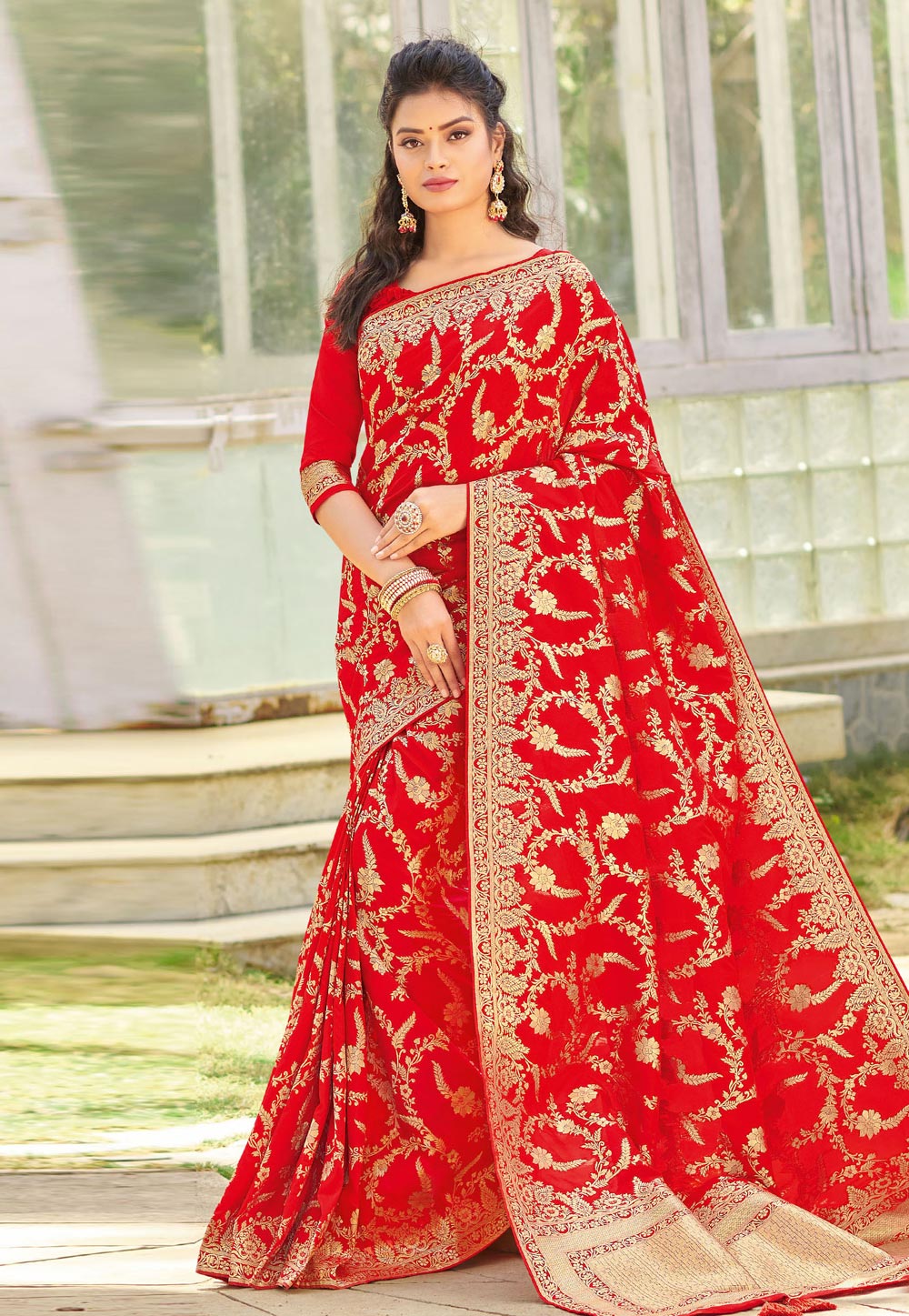 Red Silk Saree With Blouse 205290