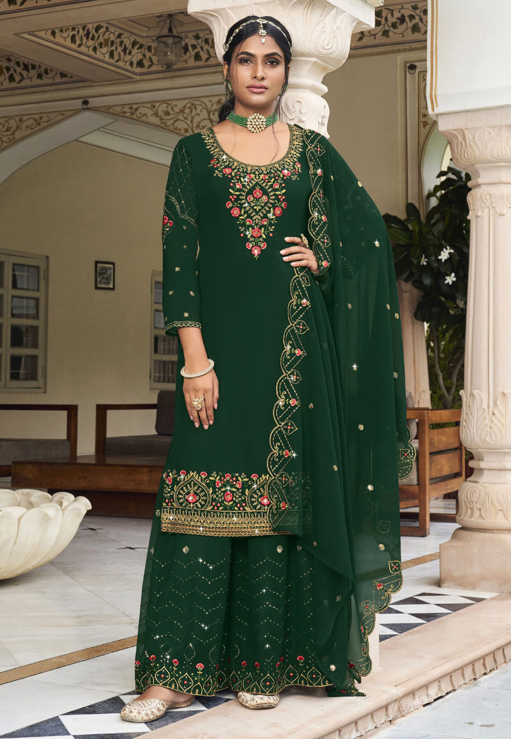 Green Georgette Sharara Suit 270428