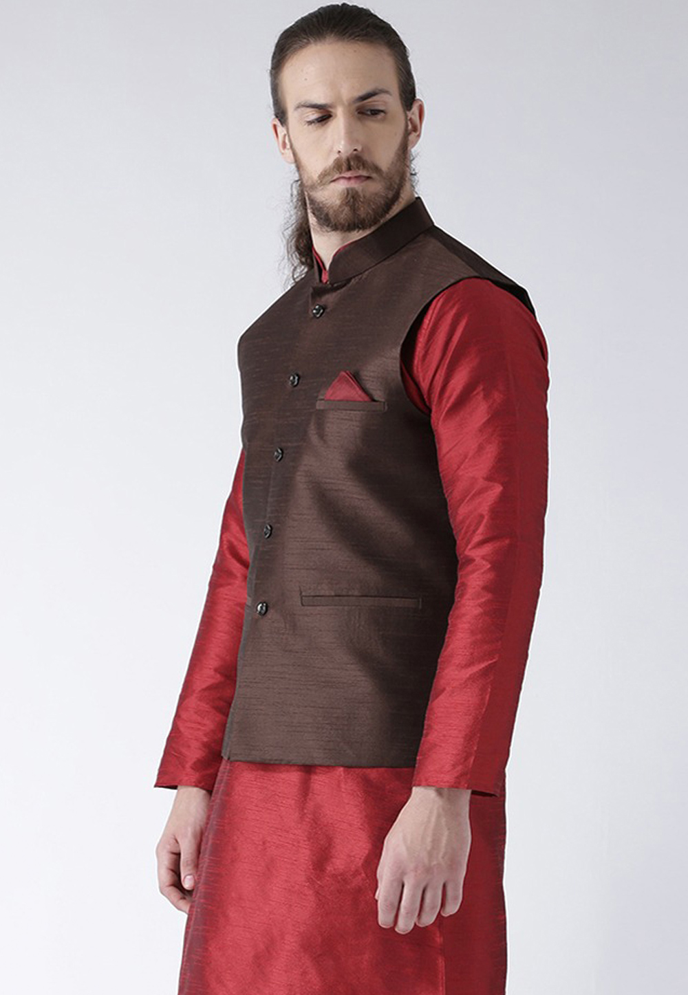 Sojanya (Since 1958) Men's Cotton Linen Blend Light Brown Nehru Jacket