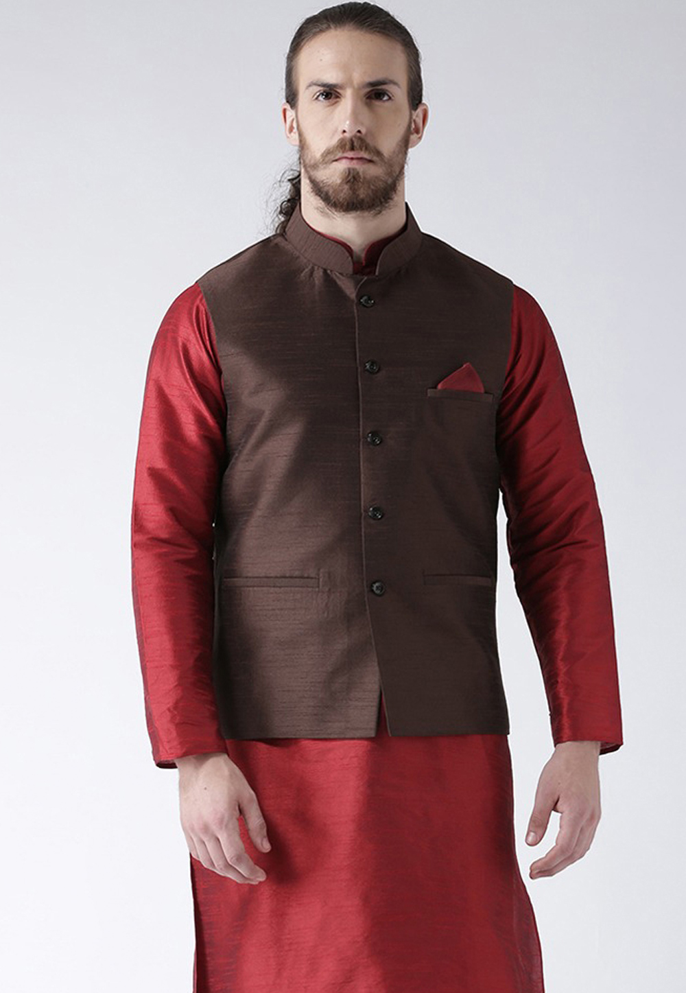 Brown Art Silk Nehru Jacket 235152