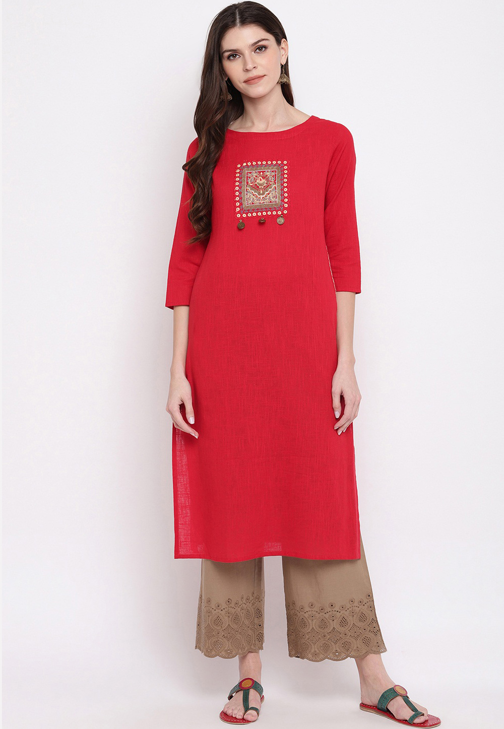 Red Cotton Readymade Tunic 205441