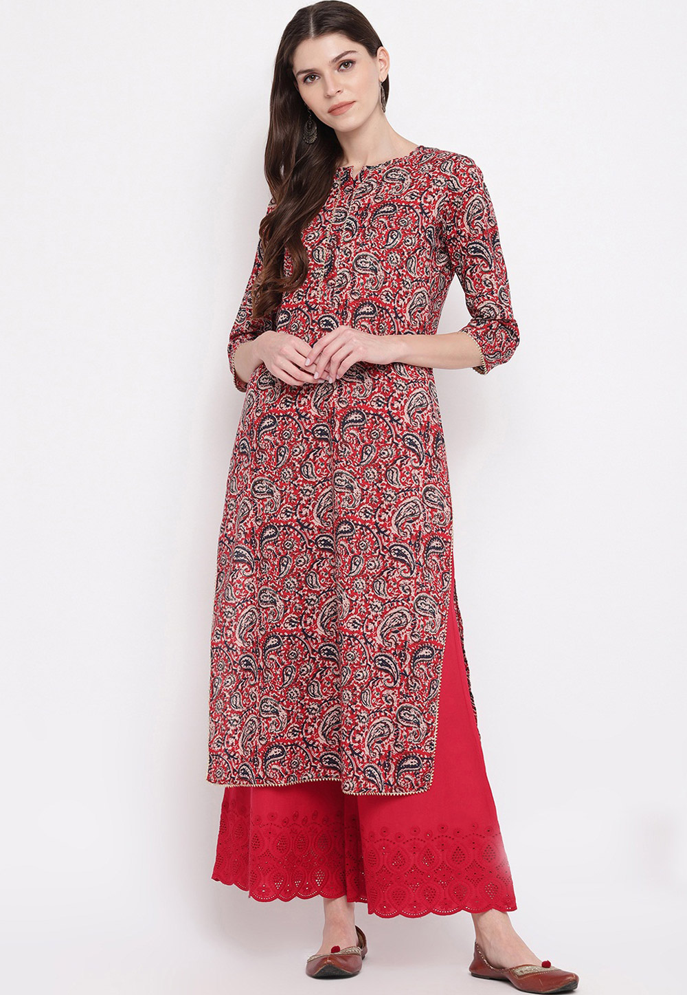 Red Cotton Readymade Tunic 205451