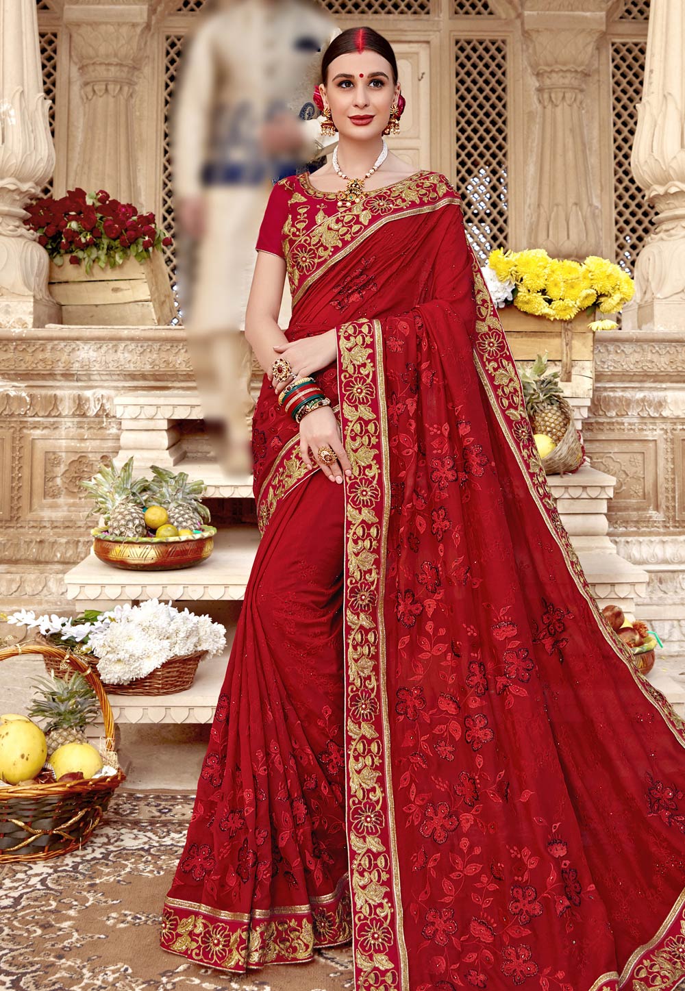 Red Barfi Silk Festival Wear Saree 205481