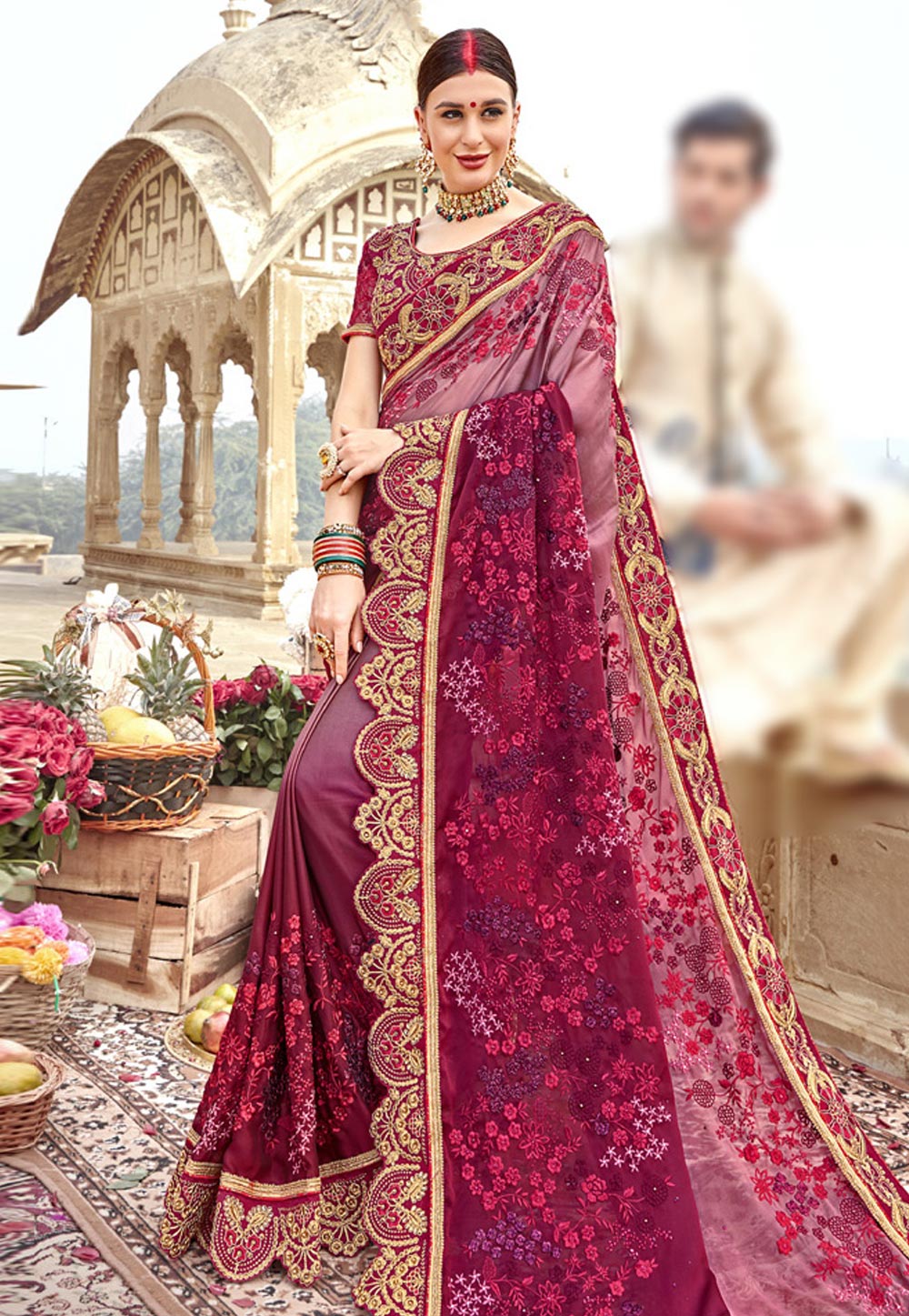 Pink Barfi Silk Saree With Blouse 205484