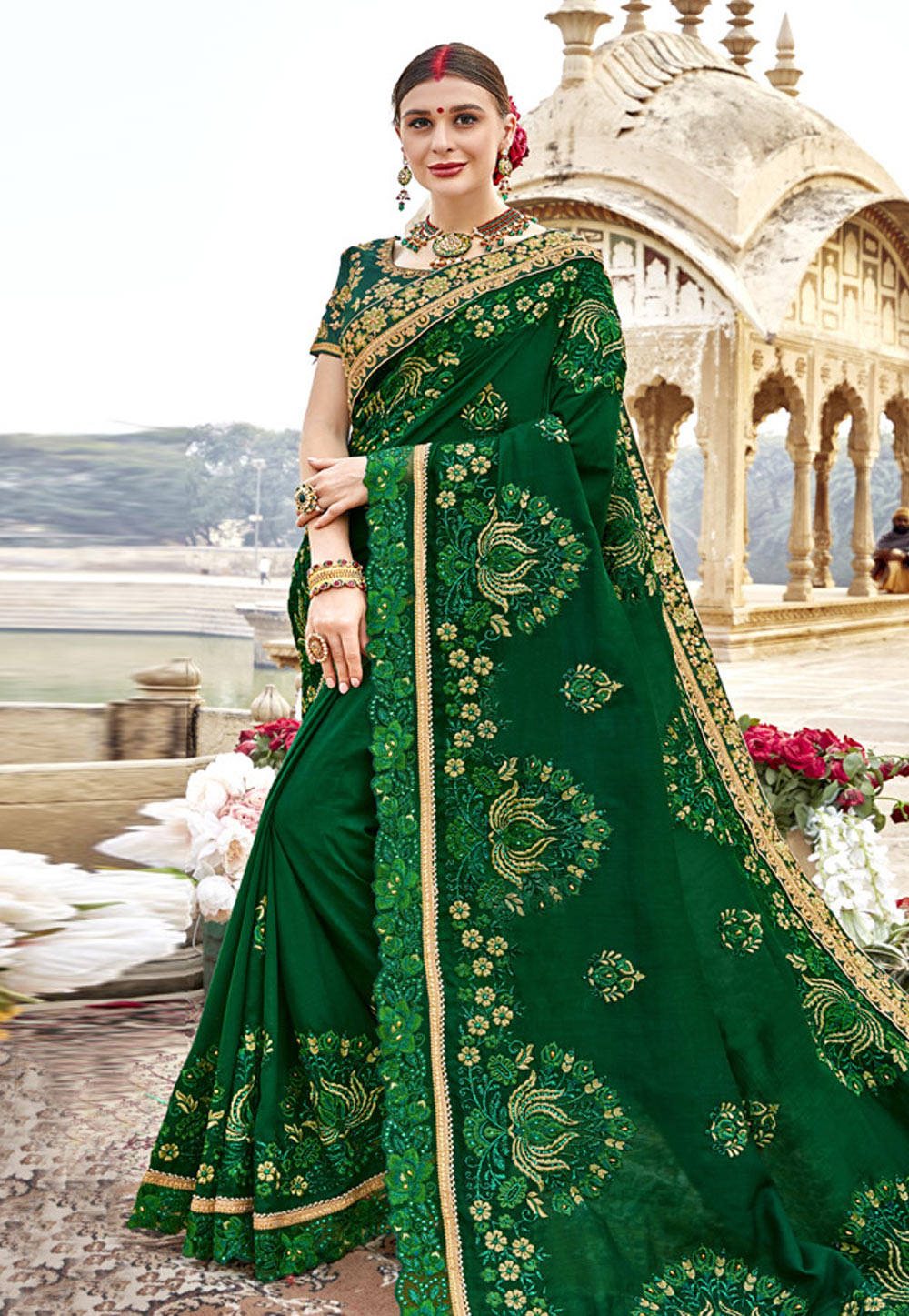 Green Barfi Silk Festival Wear Saree 205485