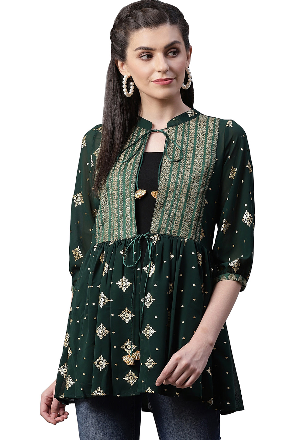Green Georgette Readymade Printed Tops 203369