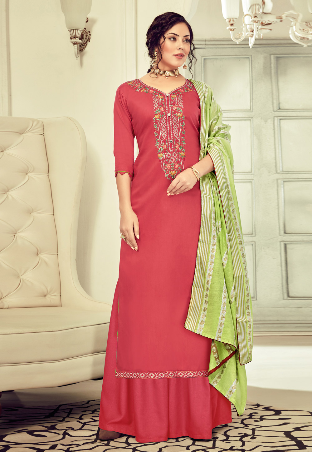 Pink Cotton Palazzo Suit 205694