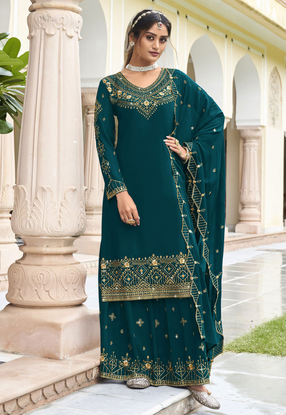 Teal Georgette Sharara Suit 270431