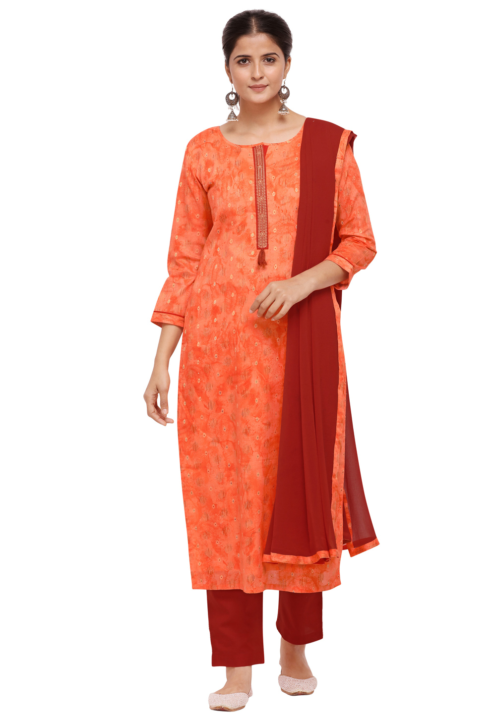 Orange Cotton Pant Style Suit 205723