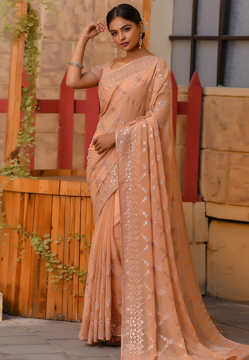Peach Shimmer Party Wear Saree 205777