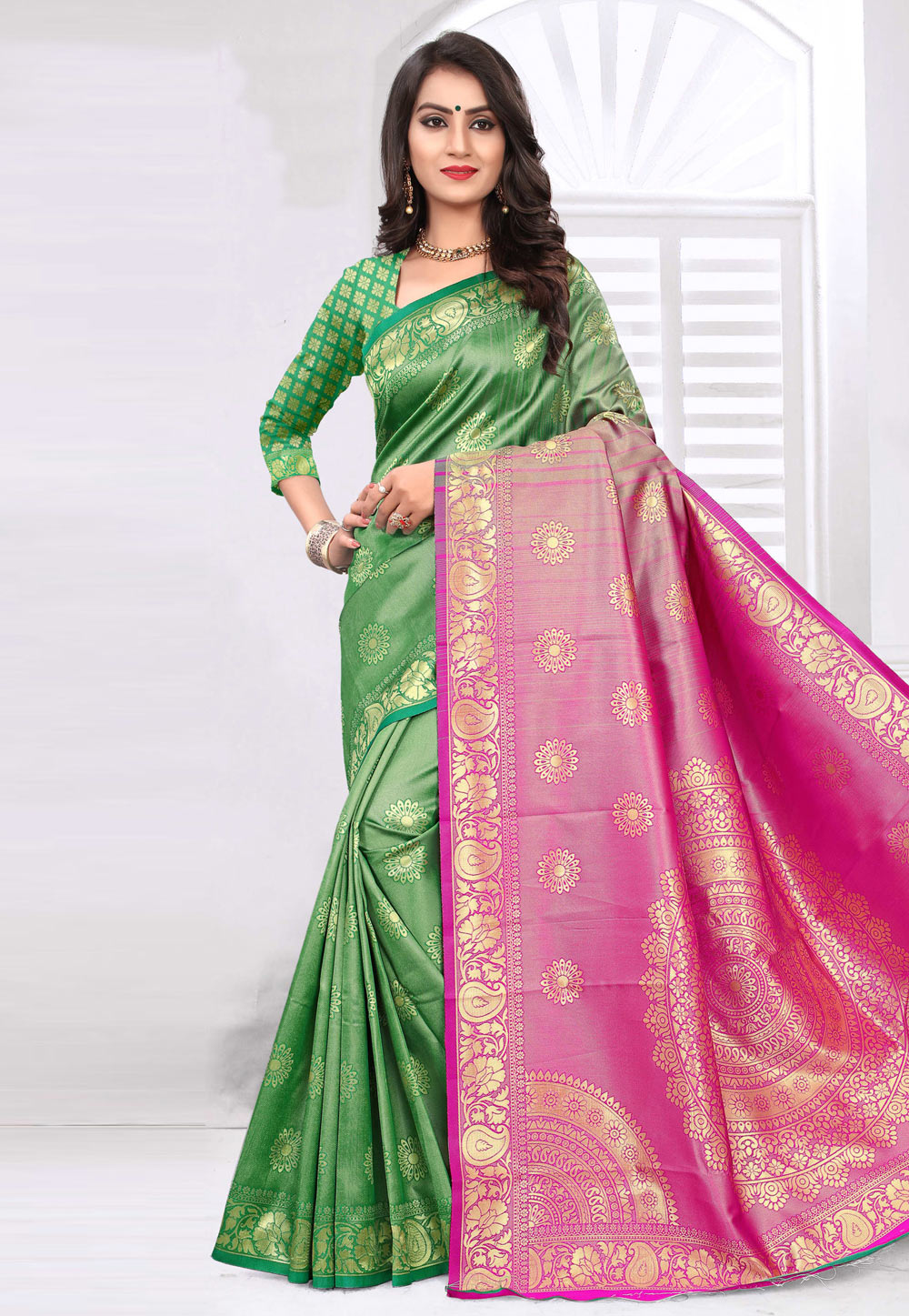 Green Banarasi Silk Festival Wear Saree 169423