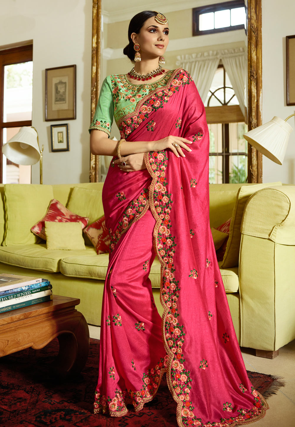 Pink Silk Embroidered Saree With Blouse 154621