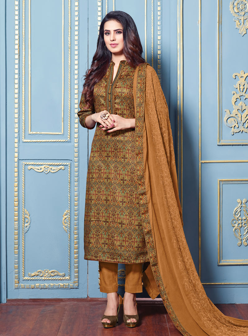 Mustard Cotton Pakistani Style Suit 140514