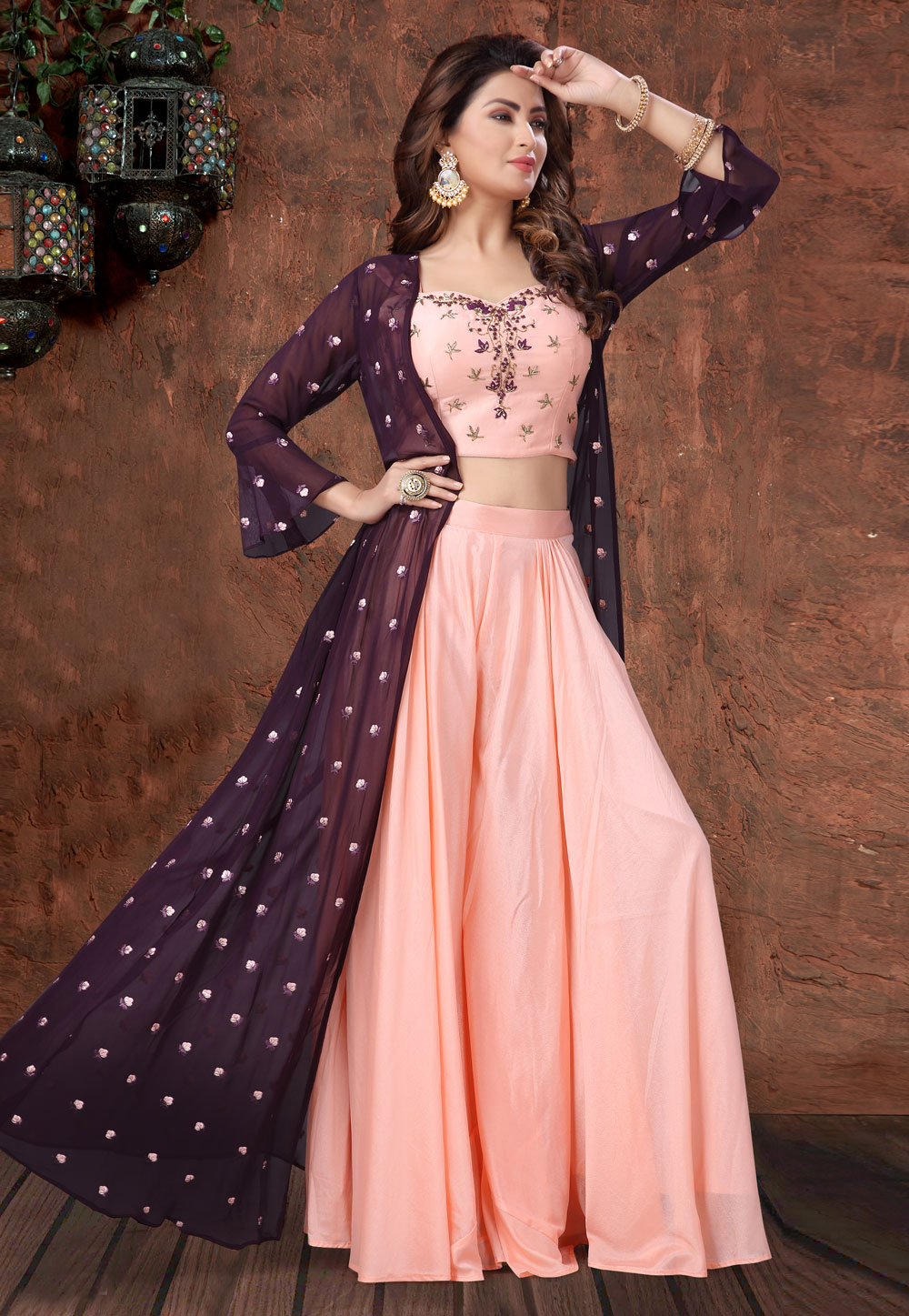 Pink Georgette Readymade Jacket Style Suit 191075