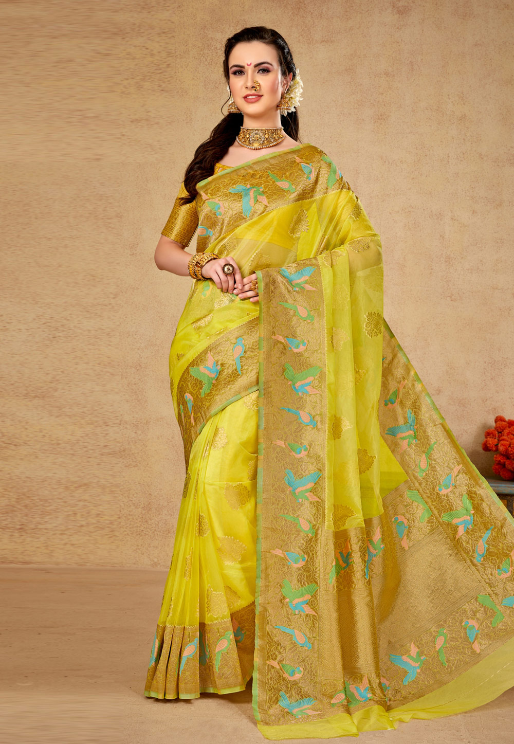 Light Green Organza Saree With Blouse 259196