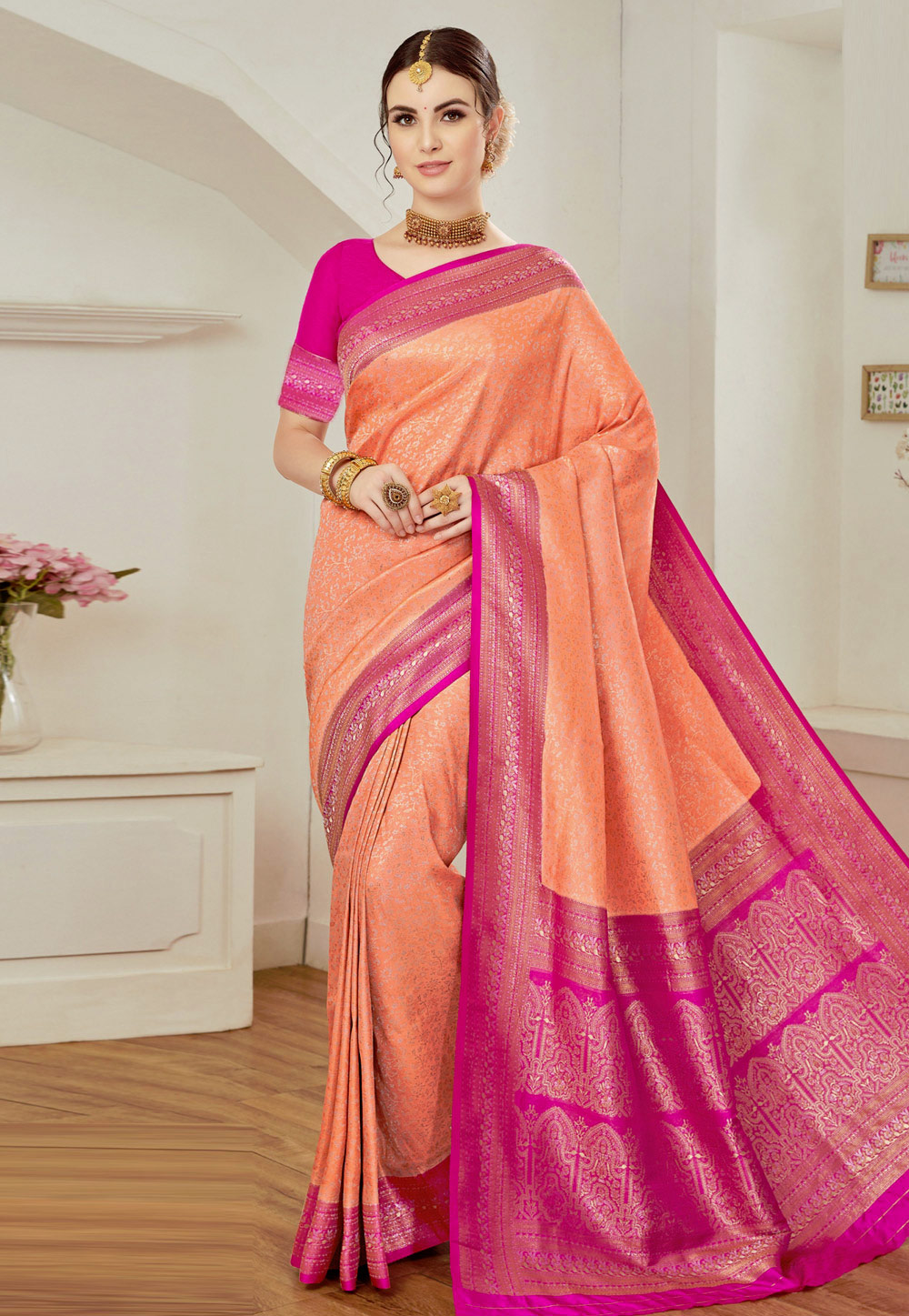 Peach Silk Saree With Blouse 259180