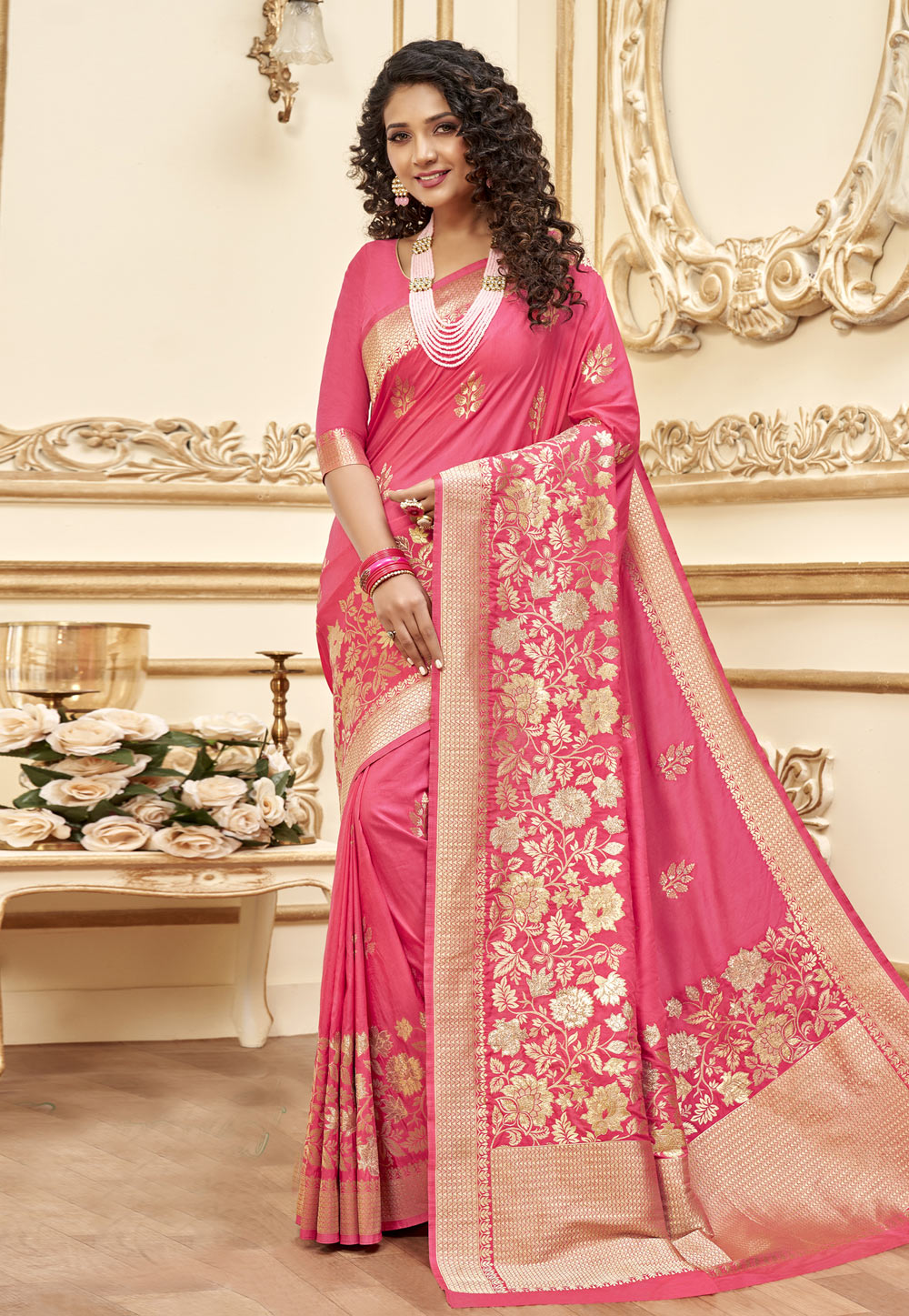 Pink Art Silk Festival Wear Saree 236777