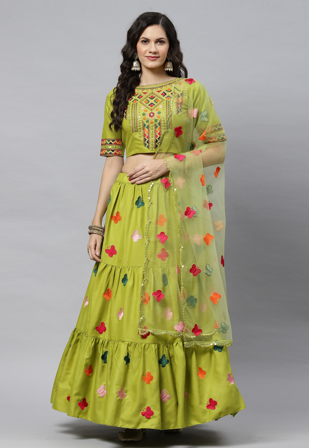Buy Parrot Green Designer Heavy Embroidered Wedding Lehenega Choli |  Wedding Lehenega Choli