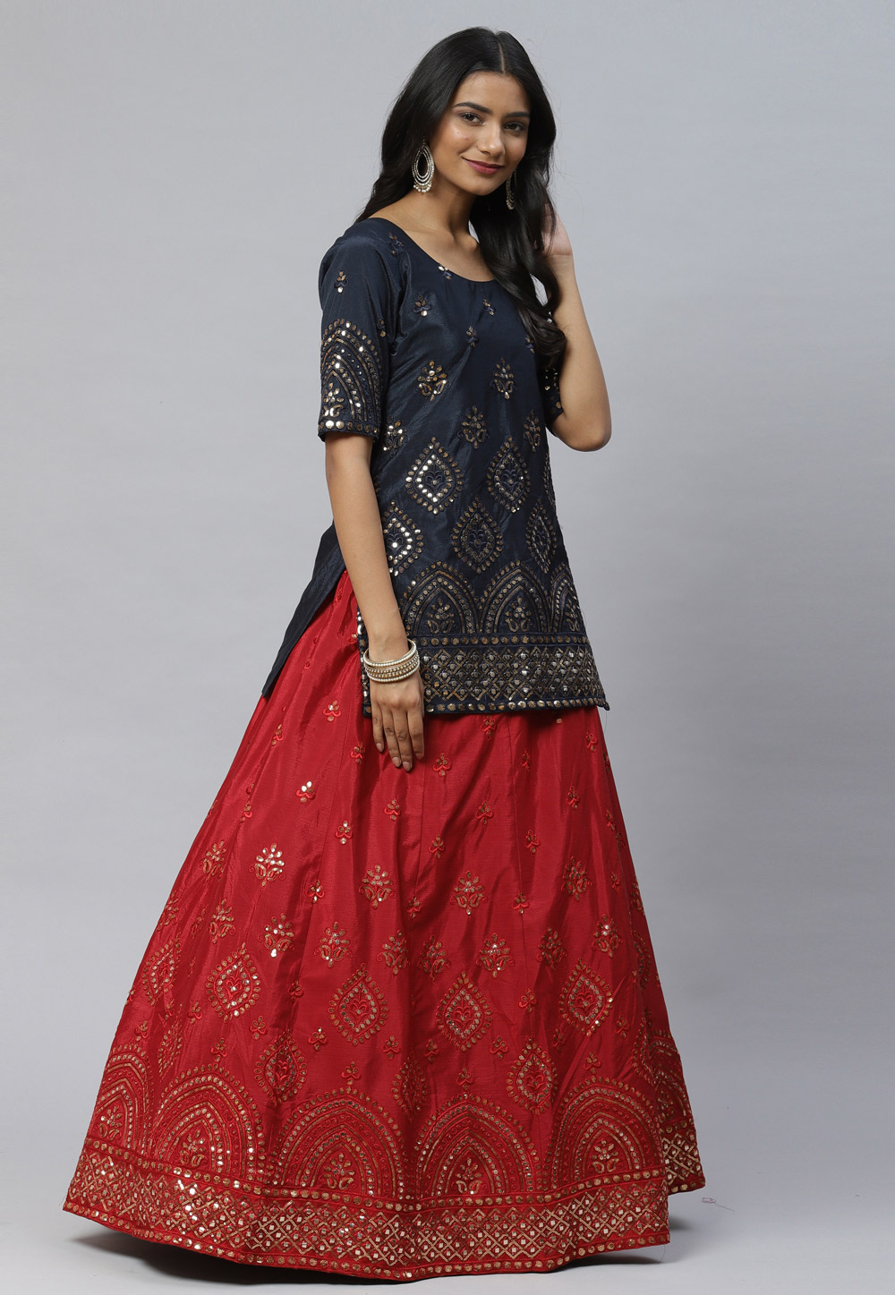 Photo of white and red lehenga