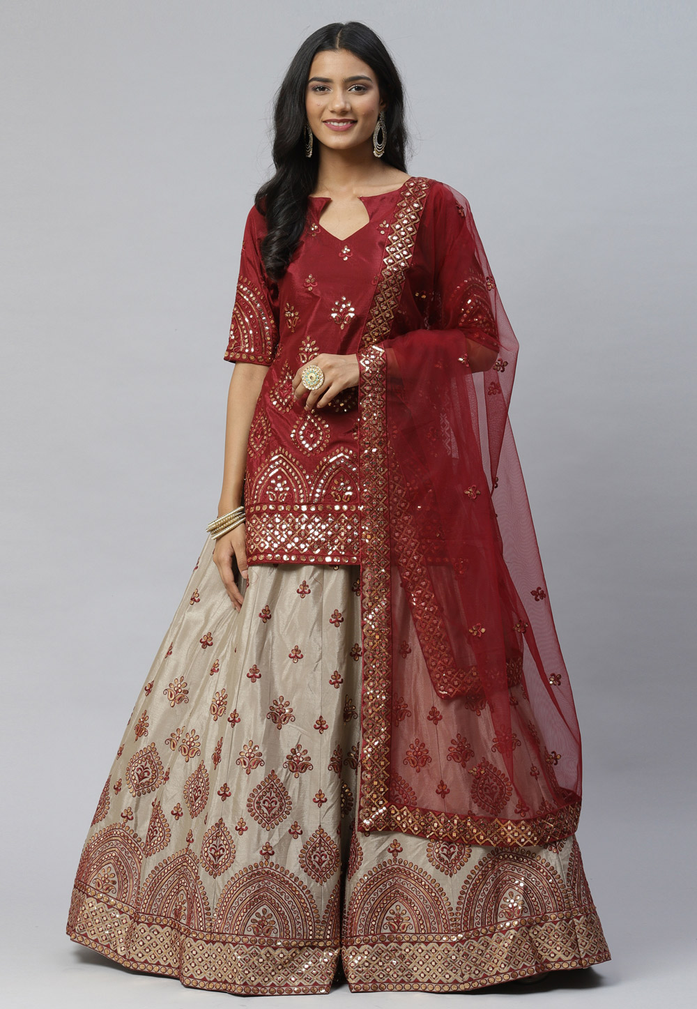 Beige Chinon Chiffon Indo Western Lehenga Choli 243543