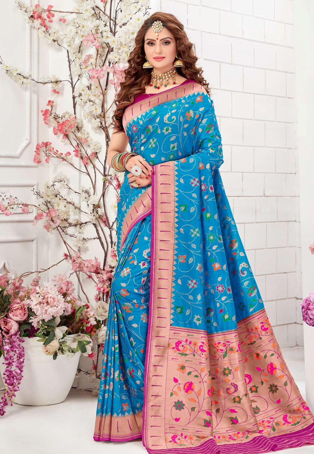 Blue Silk Resham Work Paithani Saree 210218