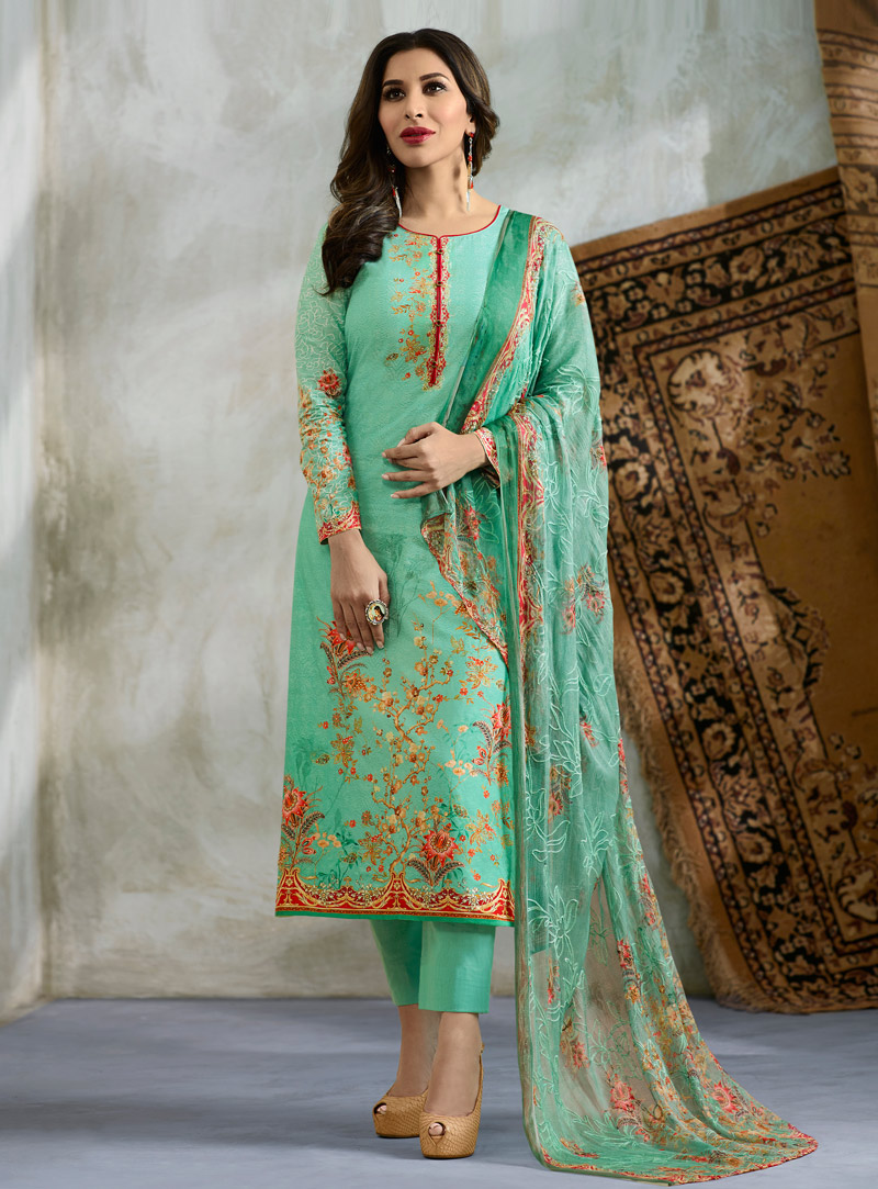 Sophie Choudry Sea Green Cotton Pant Style Suit 139789