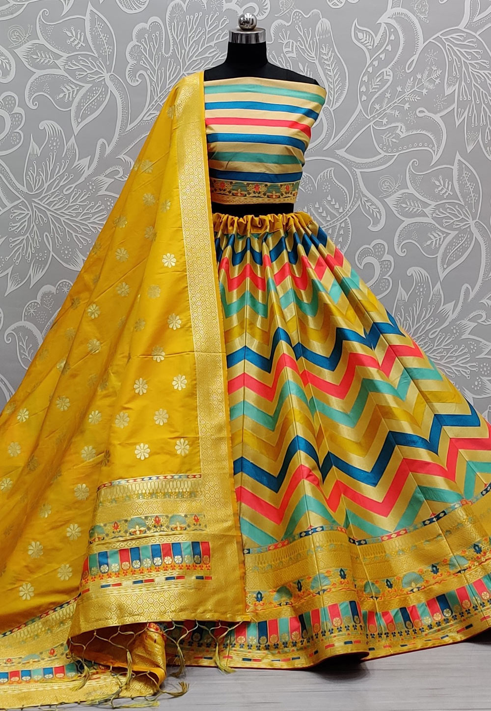 Mustard Banarasi Silk Wedding Lehenga Choli 240312