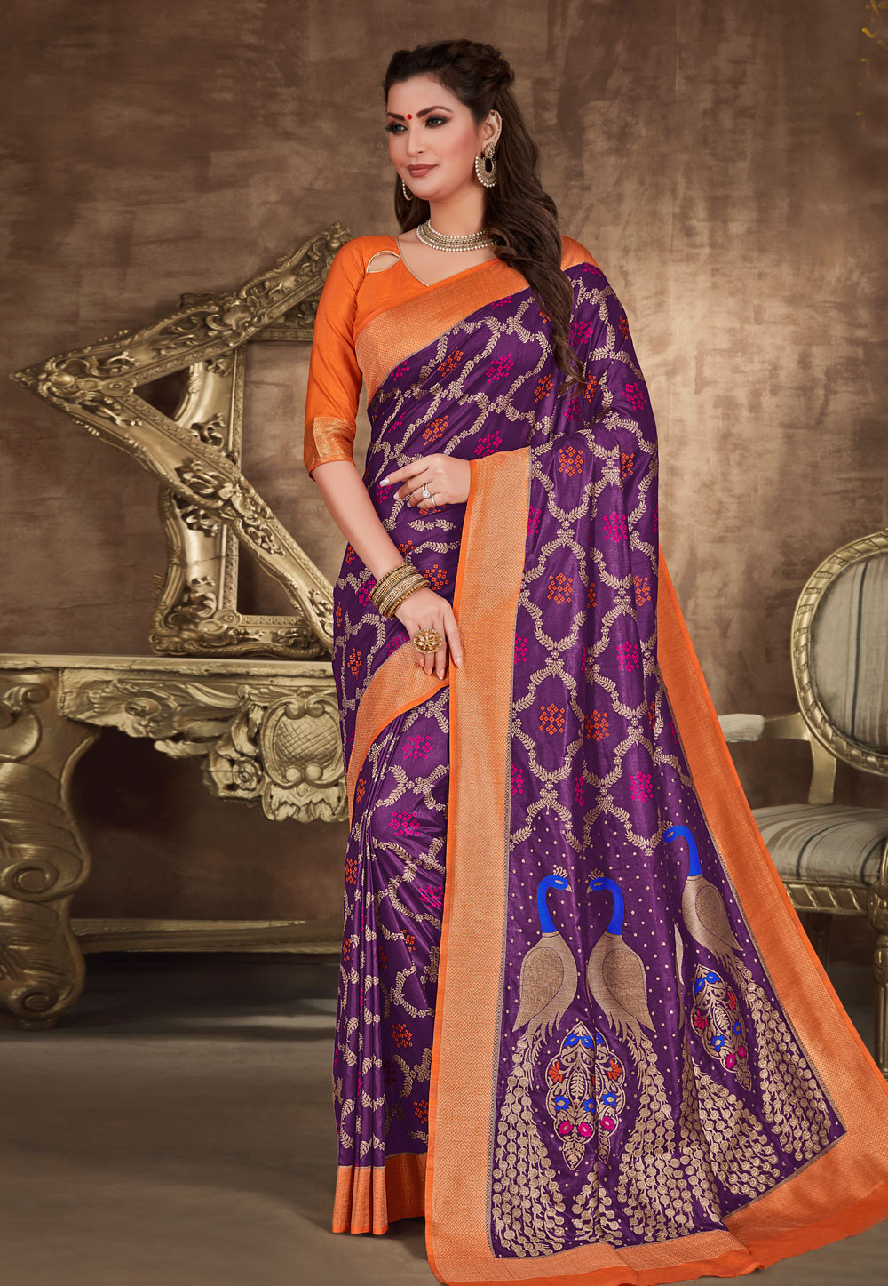 Purple Art Silk Saree With Blouse 219090