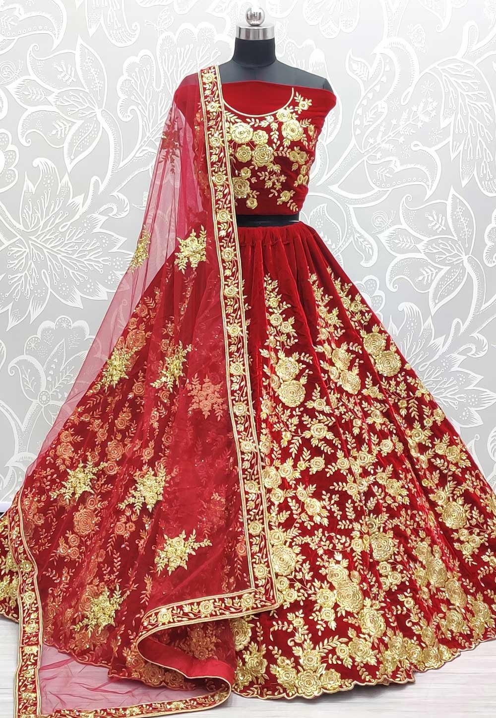 Red Velvet Bridal Lehenga Choli 246288