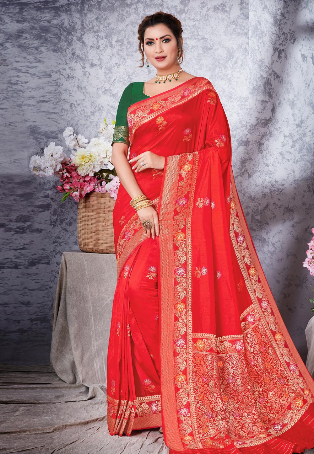 Red Art Silk Saree With Blouse 217342