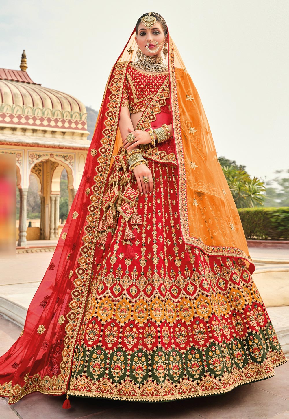 Red Banarasi Silk Bridal Lehenga Choli 251811