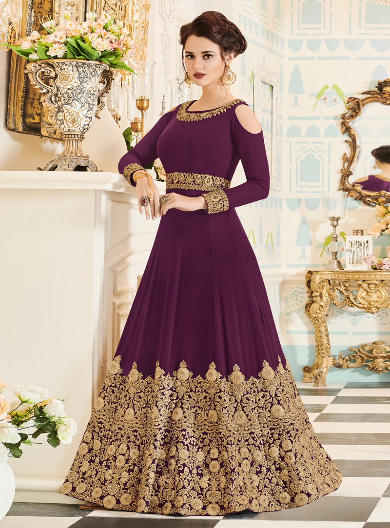 Purple Georgette Long Anarkali Suit 131198