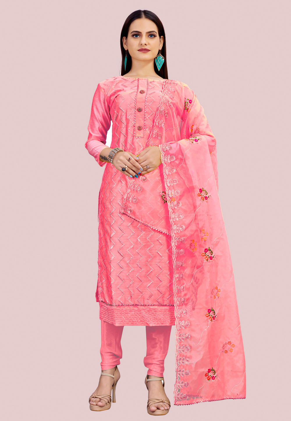 Pink Chanderi Churidar Salwar Suit 238018