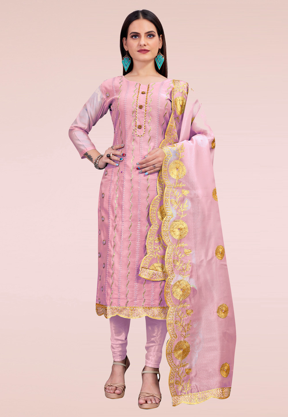 Pink Chanderi Churidar Salwar Suit 238022