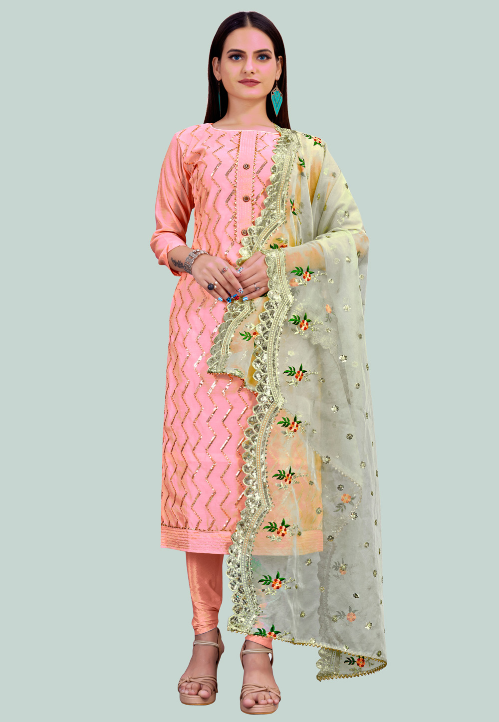 Pink Chanderi Churidar Salwar Suit 238026